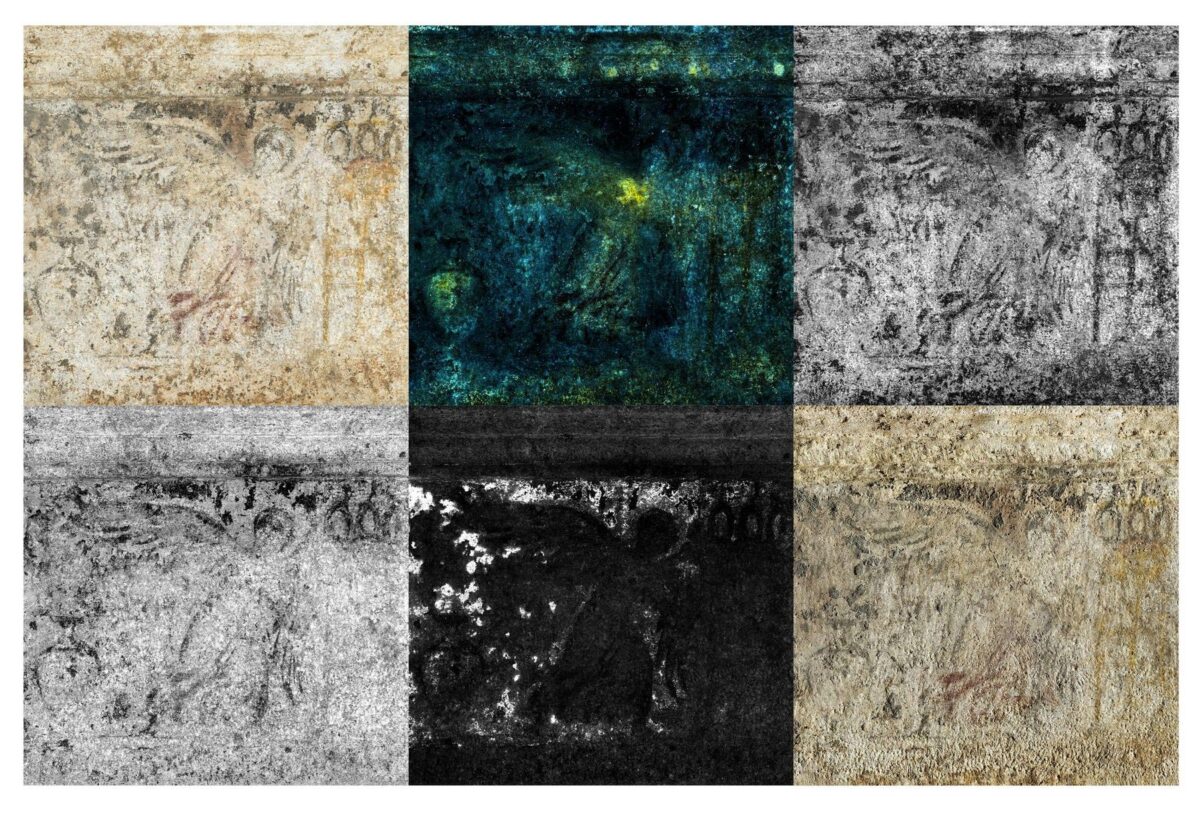 Τύμβος Καστά, ταφικό μνημείο. Λεπτομέρεια τμήματος της μαρμάρινης ζωφόρου (Λ2315) φωτογραφημένο με διαφορετικές τεχνικές. Πηγή εικόνας: ΥΠΠΟ.