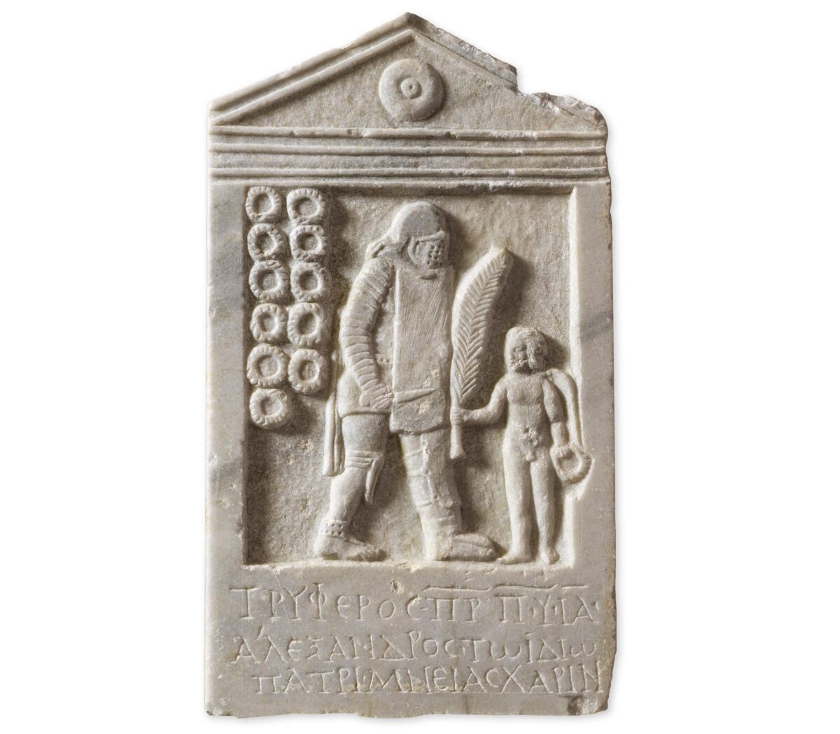 Επιτύμβια στήλη μονομάχου. Πάτρα. Βόρειο νεκροταφείο. 2ος-3ος αι. μ.Χ. © ΥΠΠΟ. Φωτ.: Σωκράτης Μαυρομμάτης.