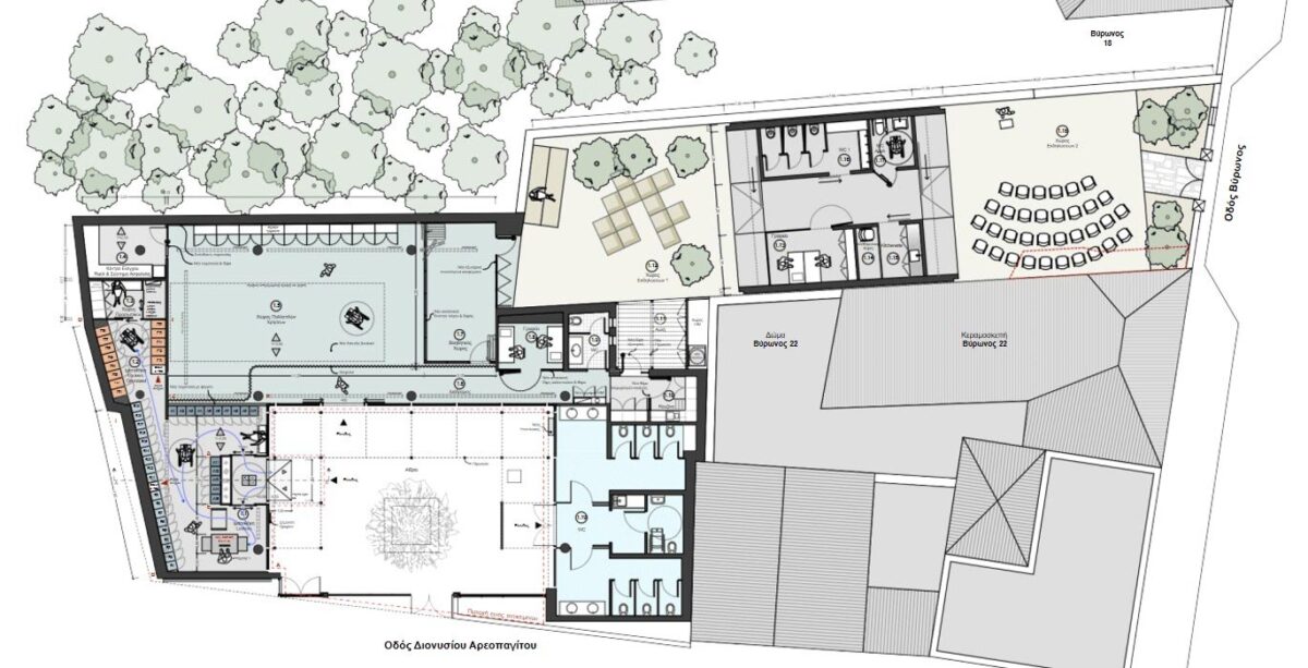 Κάτοψη πρότασης διαμόρφωσης κτηρίου και οικοπέδου. Πηγή εικόνας: ΥΠΠΟ.