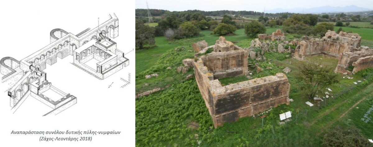 Αναπαράσταση και υφιστάμενη κατάσταση δυτικής πύλης Νυμφαίων (Πυρήνας 7). Πηγή εικόνας: ΥΠΠΟ.