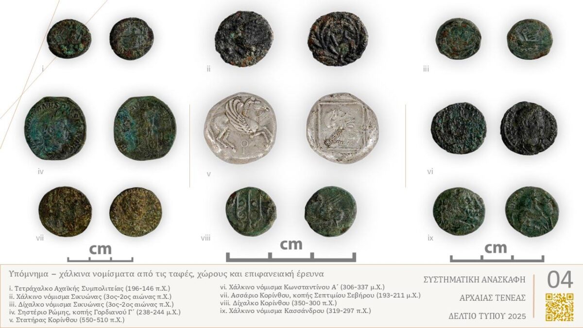 Εικ. 4: Χάλκινα νομίσματα από τις ταφές, από χώρους και την επιφανειακή έρευνα. Πηγή εικόνας: ΥΠΠΟ.