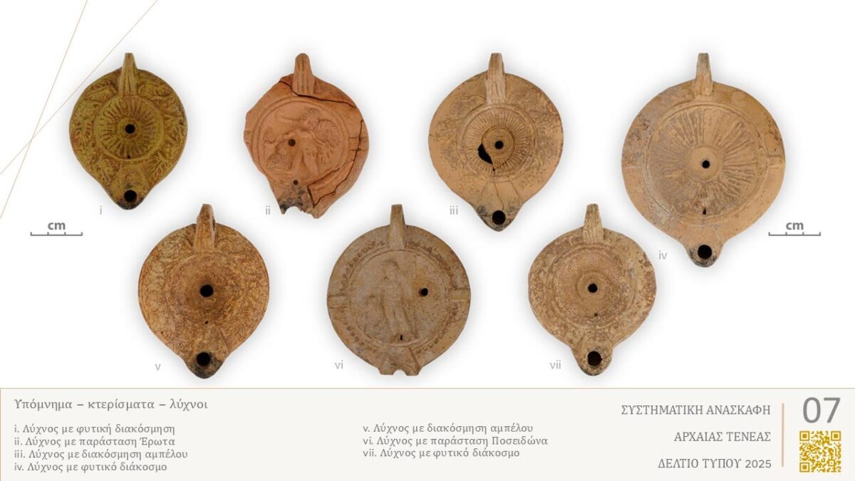 Εικ. 7: Κτερίσματα-λύχνοι που ήρθαν στο φως κατά τη συστηματική ανασκαφή στην Αρχαία Τενέα. Πηγή εικόνας: ΥΠΠΟ.