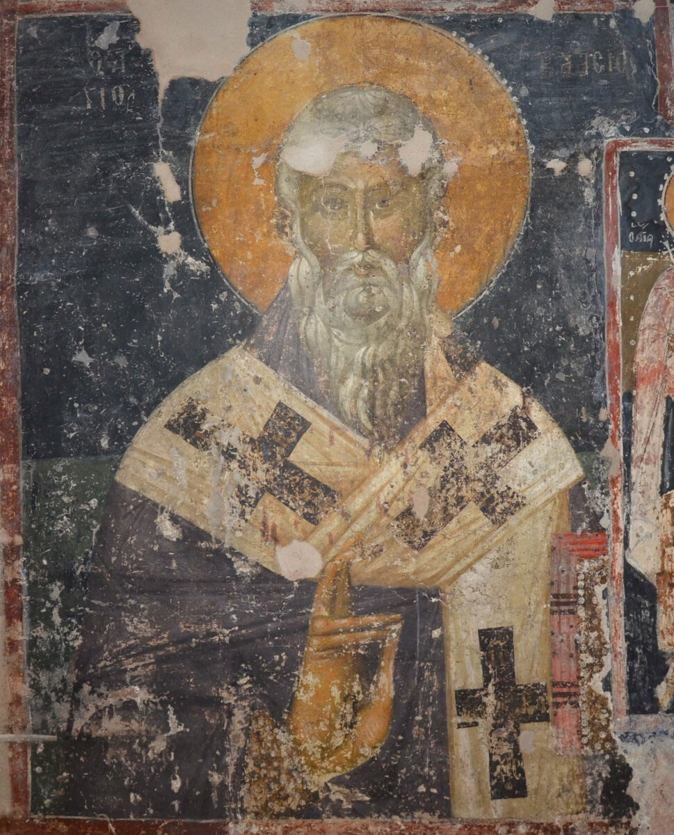 Τοιχογραφία με παράσταση του Αγίου Βλασίου, αρχές 14ου αιώνα. Πηγή εικόνας: ΕΦΑ Ημαθίας.