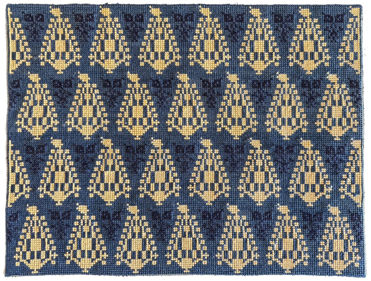 Διονυσία Παπαδοπούλου, Ταξίδι στο Μακεδονικό Αγρό, 2023. Παραδοσιακό κέντημα σε καμβά. Σύνθεση με plexiglass. Πηγή εικόνας: ΙΜΜΑ.