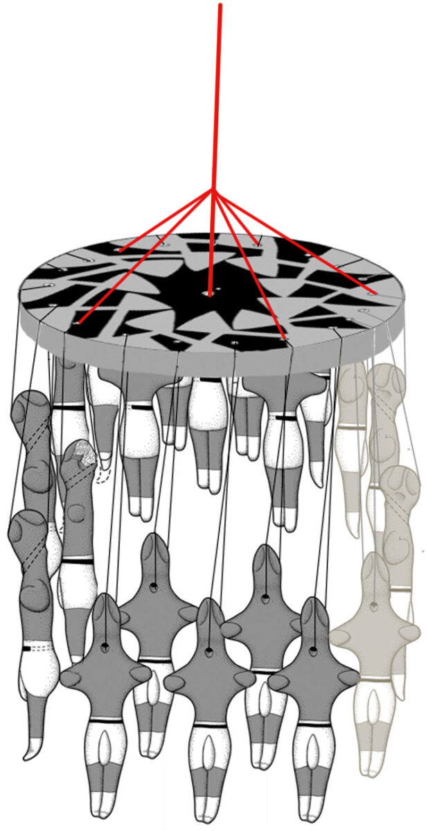 Ανδρικά ειδώλια Πετρά: πιθανή χρήση (Simandiraki–Grimshaw 2020, εικ. 9, σχ.: D. Faulmann, σύνθεση: Α. Σημανδηράκη–Grimshaw).