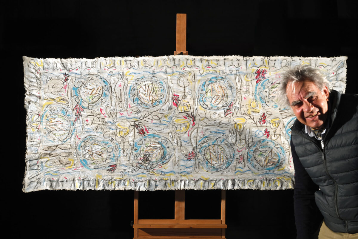 Αντώνης Καστρινάκης, «Δέκα ψαροφαγίες», 2009. Μεικτή τεχνική σε ρυζόχαρτο & ύφασμα, 71x171 εκ. Πηγή εικόνας: Μουσείο Μπενάκη.