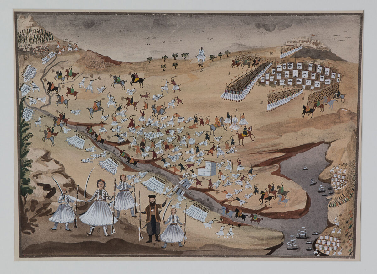 Παναγιώτη Ζωγράφου και Ιωάννη Μακρυγιάννη, «Μάχαι των Ελλήνων κατά των Τούρκων εις την γέφυραν της Αλαμάνας Β», Εθνικό Ιστορικό Μουσείο, 8984/4.