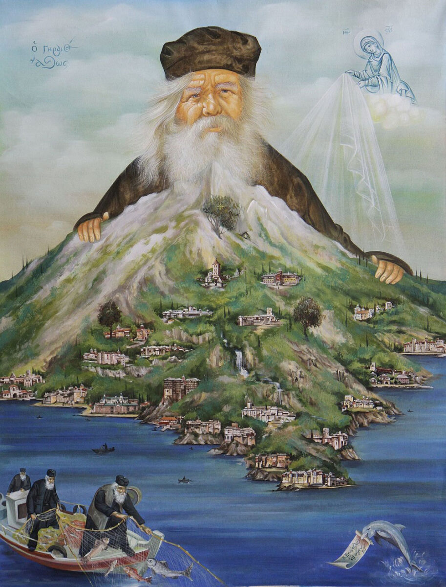 Κωνσταντίνος Ξενόπουλος, Ο Γηραιός Άθως, ακρυλικό σε μουσαμά, 105×80 εκ., 2017. Πηγή εικόνας: Αγιορειτική Εστία.