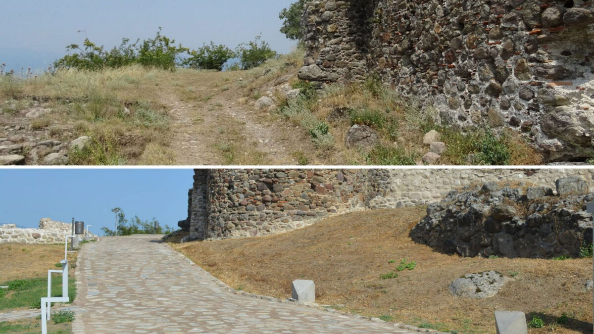 Η είσοδος του Κάστρου πριν και μετά τις εργασίες. Πηγή εικόνας: ΥΠΠΟ.