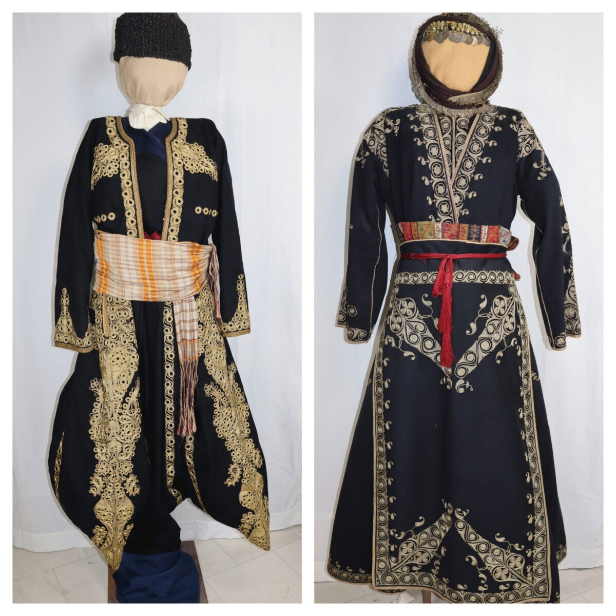 Παραδοσιακή φορεσιά γαμπρού από το Ικόνιο (1840-1860) και νυφική φορεσιά Καππαδοκίας (1875-1899). Πηγή εικόνας: ΥΠΠΟ.