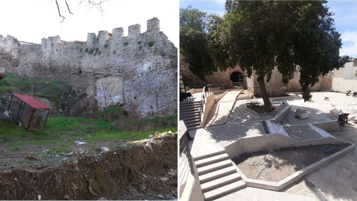 Ο περιβάλλων χώρος πριν και μετά τη διαμόρφωση. Πηγή εικόνας: ΥΠΠΟ.