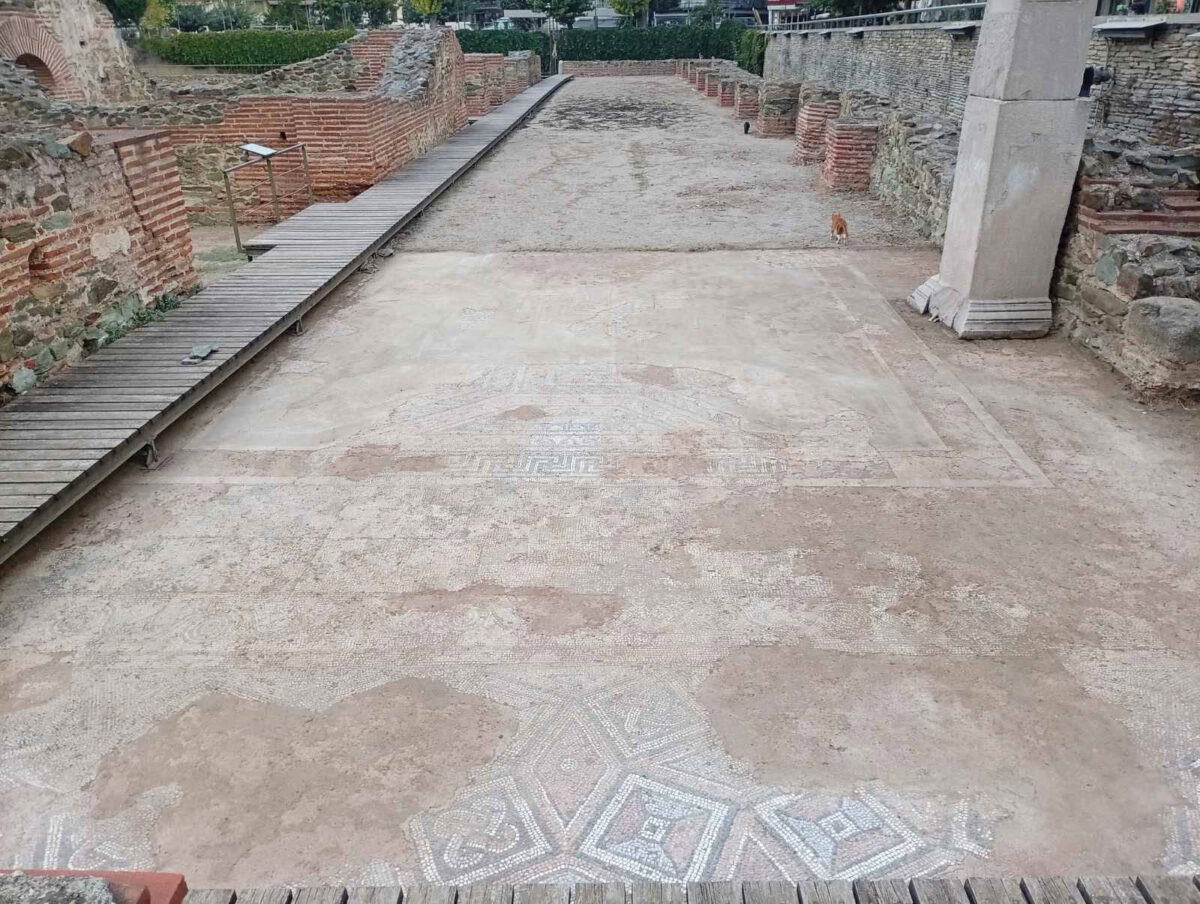 Ψηφιδωτά δάπεδα στο Γαλεριανό συγκρότημα, στη Θεσσαλονίκη. Πηγή εικόνας: ΑΠΕ-ΜΠΕ /Εφορεία Αρχαιοτήτων Πόλης Θεσσαλονίκης.
